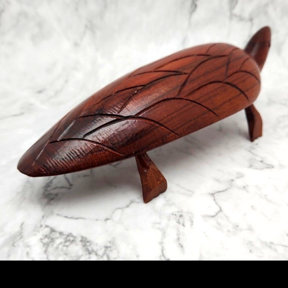 Hand Carved Wood Turtle, 8" Folk Art Decor - Picture 4 of 11